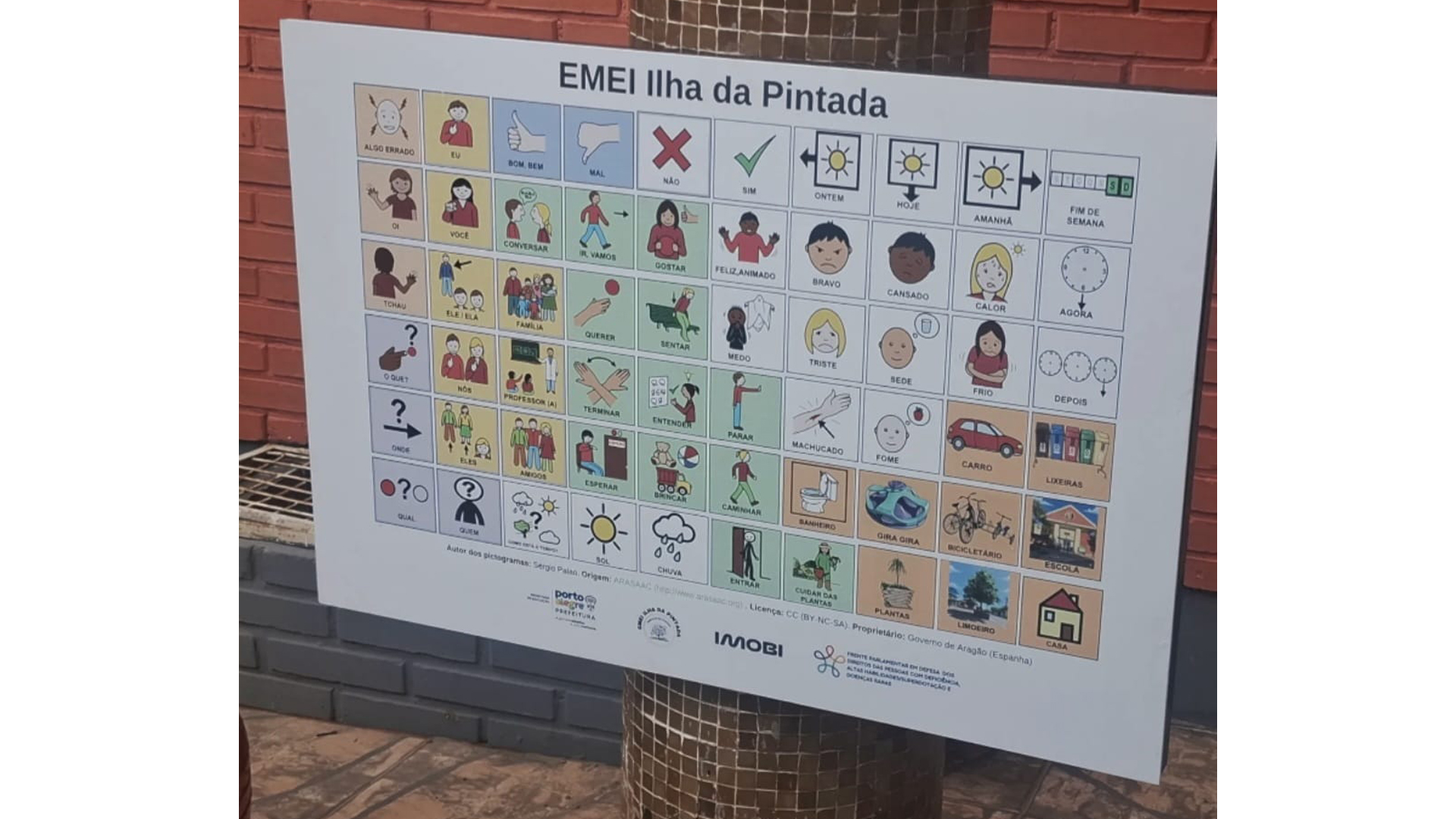 Painel de comunicação assistiva na Escola Municial de Educação Infantil (EMEI) Ilha da Pintada, em Porto Alegre (RS). Foto: Silvana de Oliveira Teixeira