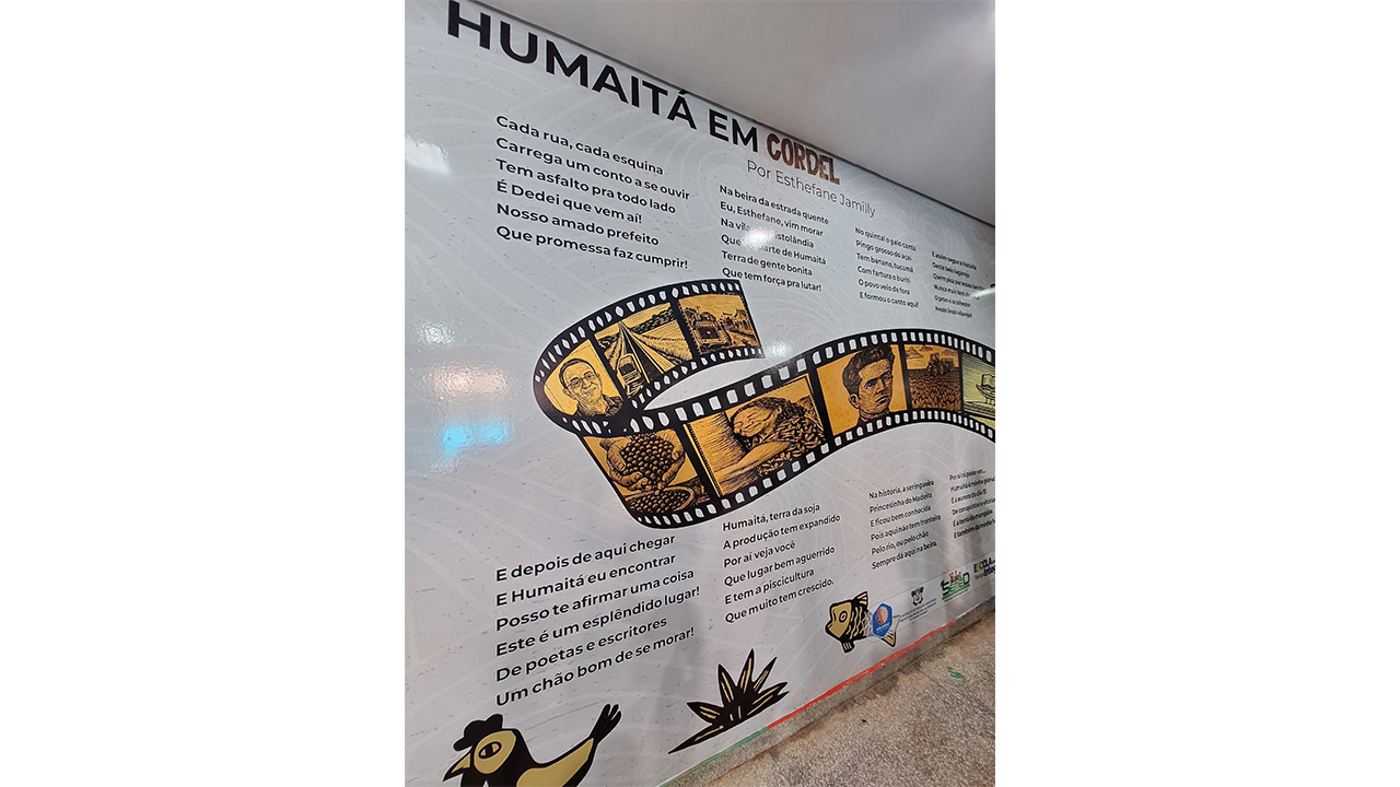 Painel de poema escrito pela aluna Estephane Jamilly, da EM Antonieta Ataíde II, em Humaitá (AM). Foto: Amanda Reis dos Santos